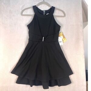 Emerald Sundae Girls Black Halter Tiered Party Dress Rhinestone Waist Size 10